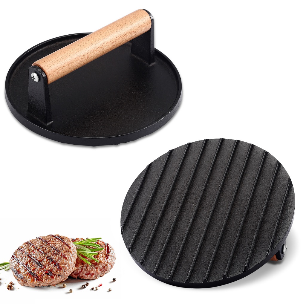ถูกที่สุด Burger Smasher Cast Iron Large Smash Burger Press Round 1 Kg With Heat Resistant Handle fo