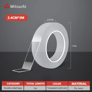 Mitsushi เทปกาวนาโน 2/3M แบบสองหน้า เทปกาว 2 หน้านาโน อเนกประสงค์ เหนียว แข็งแรง ใส