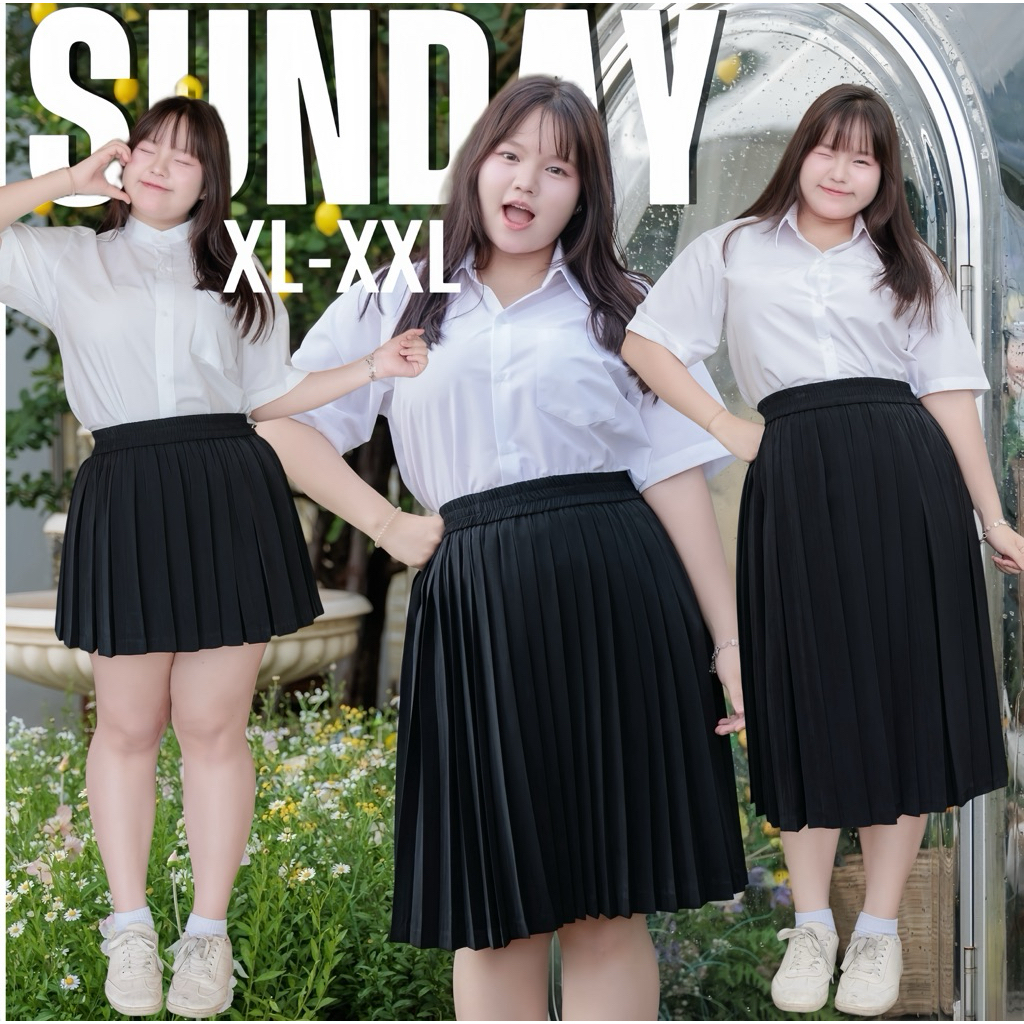 🤎ไซส์ใหญ่🤎กระโปรงนักศึกษาพลีท พลีทสาวอวบ มีจีบเล็ก/ใหญ่/ทวิท Xl-Xxl ยาว18-36 สีดำผ้าห่างกระรอก