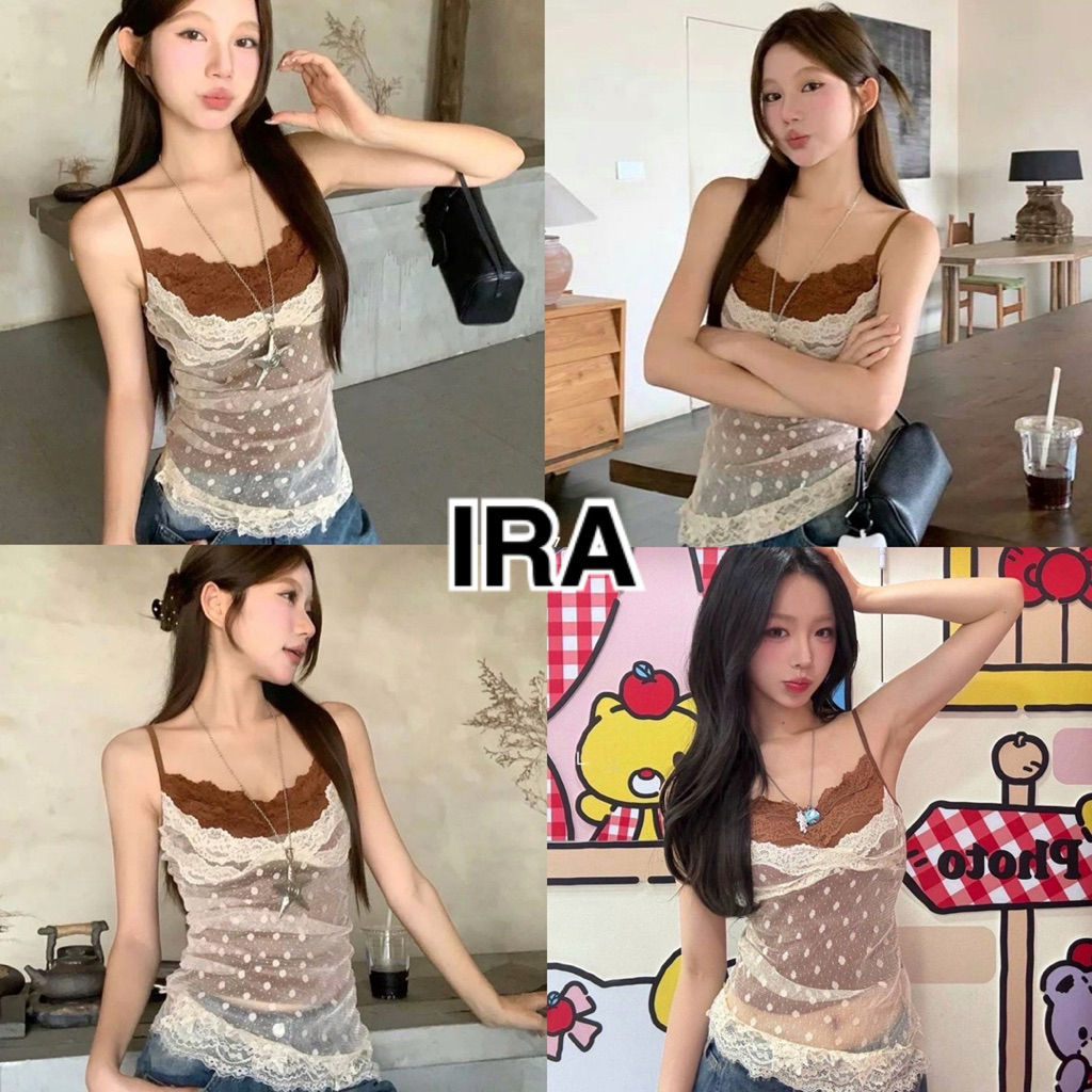 BY IRA Olivier top(5551) 💖พร้อม💖 เสื้อสายเดี่ยวดีเทลเย็บ 2 ชั้น  แต่งลูกไม้ แต่งเฉียงข้าง สายปรับได้ สไตล์สาวฮอต