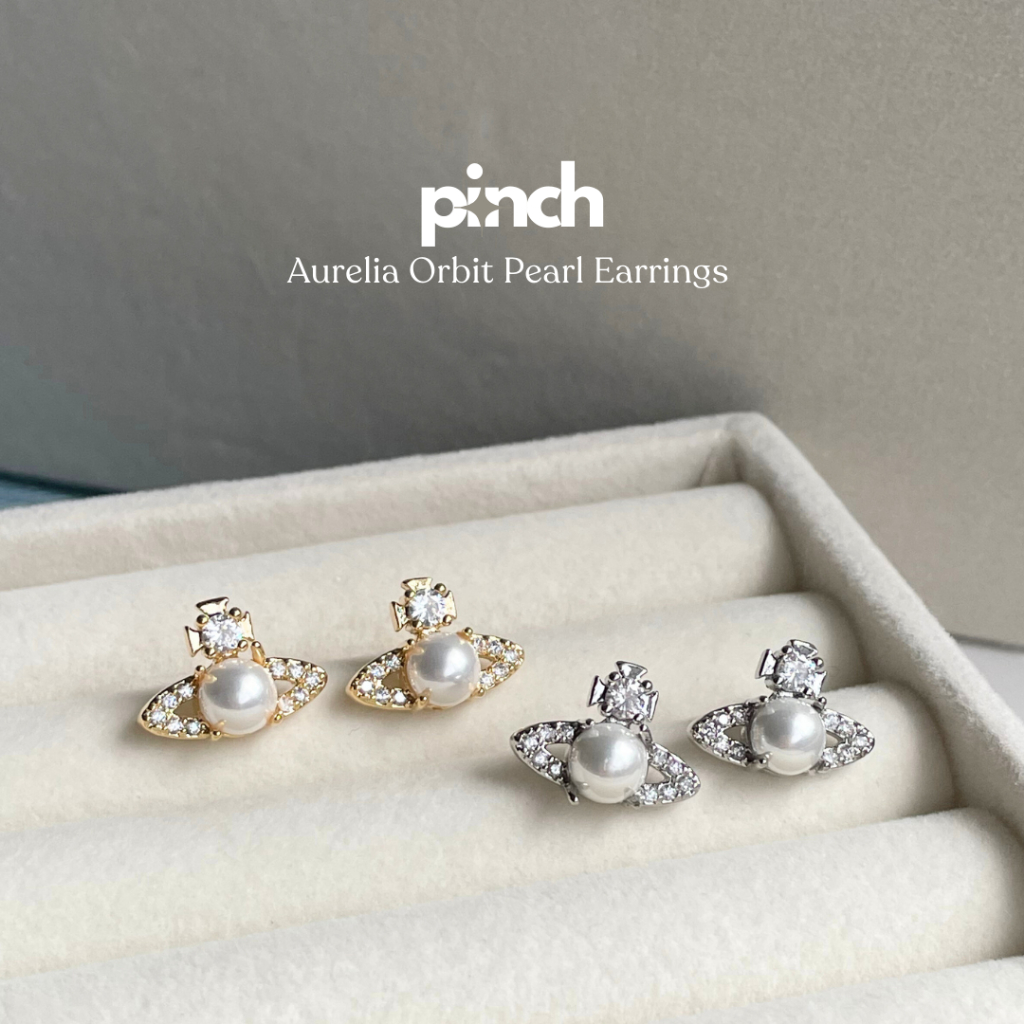 Pinch Aurelia Orbit Pearl Earrings ต่างหูมุกล้อมคริสตัล ก้านเงินแท้ S925