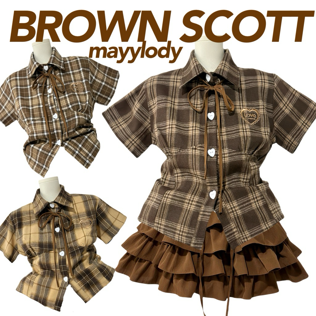 🤎mayylody🤎 Brownies Shirts เสื้อเชิ้ต เสื้อคอปก pantone โทนสีน้ำตาล ลายสก็อต สุดฮิต 🌷🪞🛍️🌸 เสื้อสีน้ำตาล เสื้อลายสก็อต