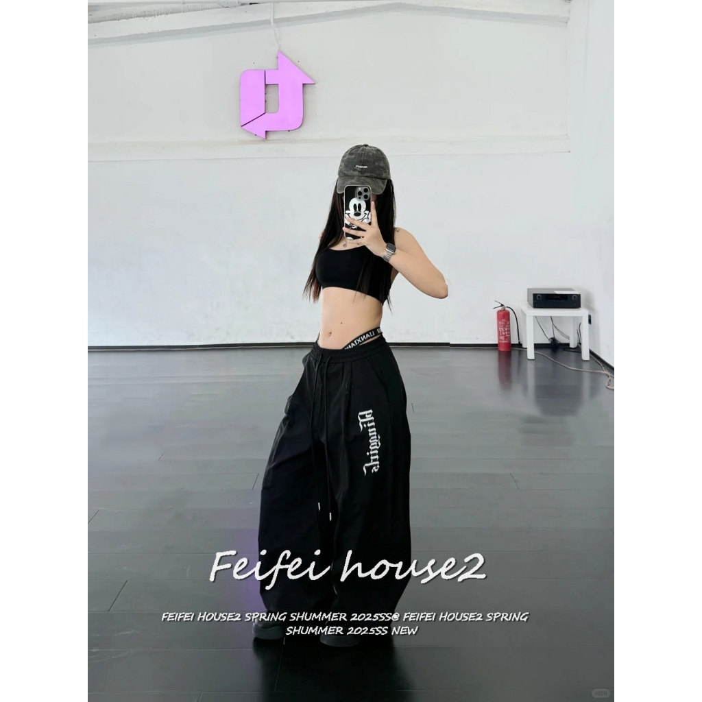 [Quick-drying fabric jazz dance sports pants]กางเกงขากว้างเชือกผูกเต้นรำแจ๊สแบบอเมริกันสำหรับฤดูร้อน