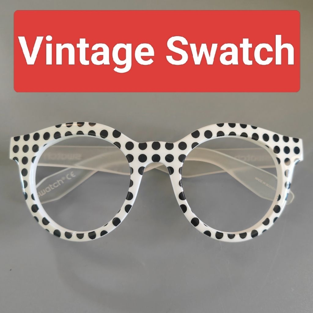 กรอบแว่นตามือสอง Vintage Swatch มือสอง สภาพสวย นำไปตัดเลนส์สายตาหรือกันแดดได้เลย ลายจุดเท่ๆคลาสสิค