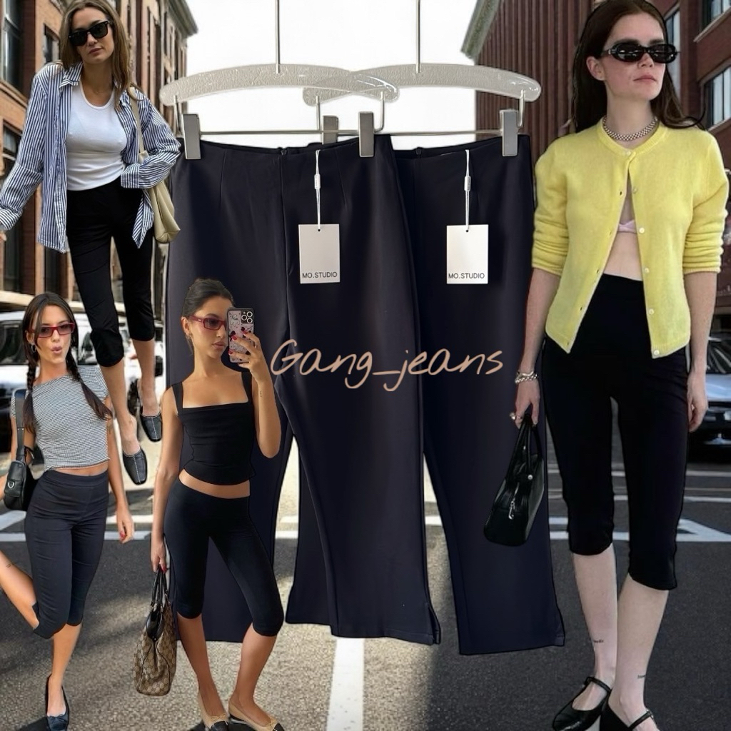 Gang_jeans พร้อมส่ง (Mo)Capri Pants สีดำ ⚫️งานฟรีไซส์ เนื้อผ้าเทพ ผ้าข้างปลายขา งานนำเข้า