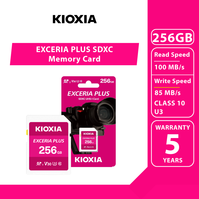 KIOXIA-EXCERIA PLUS CL10 U3 R100/W85 256G เมมโมรี่ การ์ดความจำ รับประกัน 5 ปี