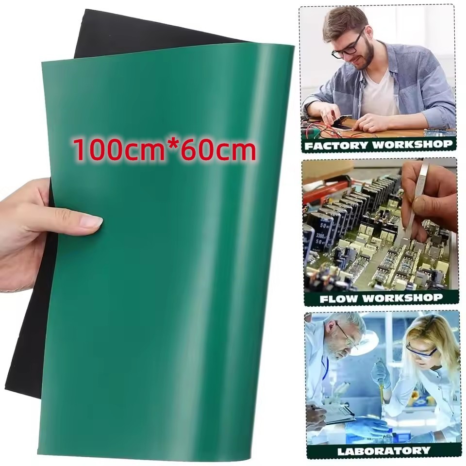 แผ่นยางเขียวกันไฟฟ้าสถิต ปะเก็นยางกันฟ้าสถิต60cm*100cm  ESD Green mat Antistatic แผ่นยางปูโต๊ะรองกันไฟฟ้าสถิต ทนทาน ปลอด