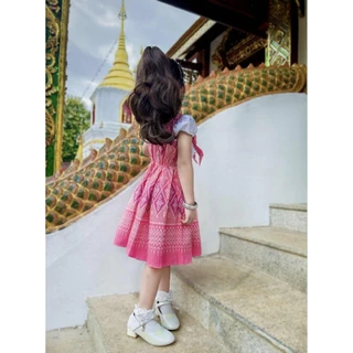 เดรสเด็ก เดรสลายไทย️ กระโปรงจีบทวิส เสื้อระบายติดโบว์