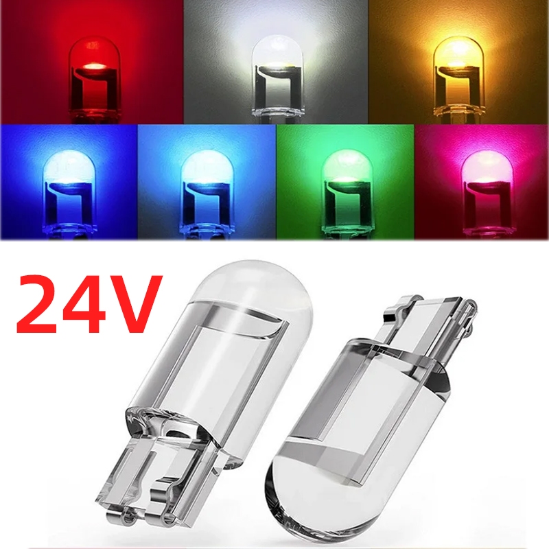 ซุปเปอร์สว่าง 1 ชิ้น W5W 194 T10 LED 24V แก้วที่อยู่อาศัย Cob หลอดไฟรถยนต์ 6000K สีขาว สีเขียว สีน้ำเงิน สีแดงลิมจานใบอน