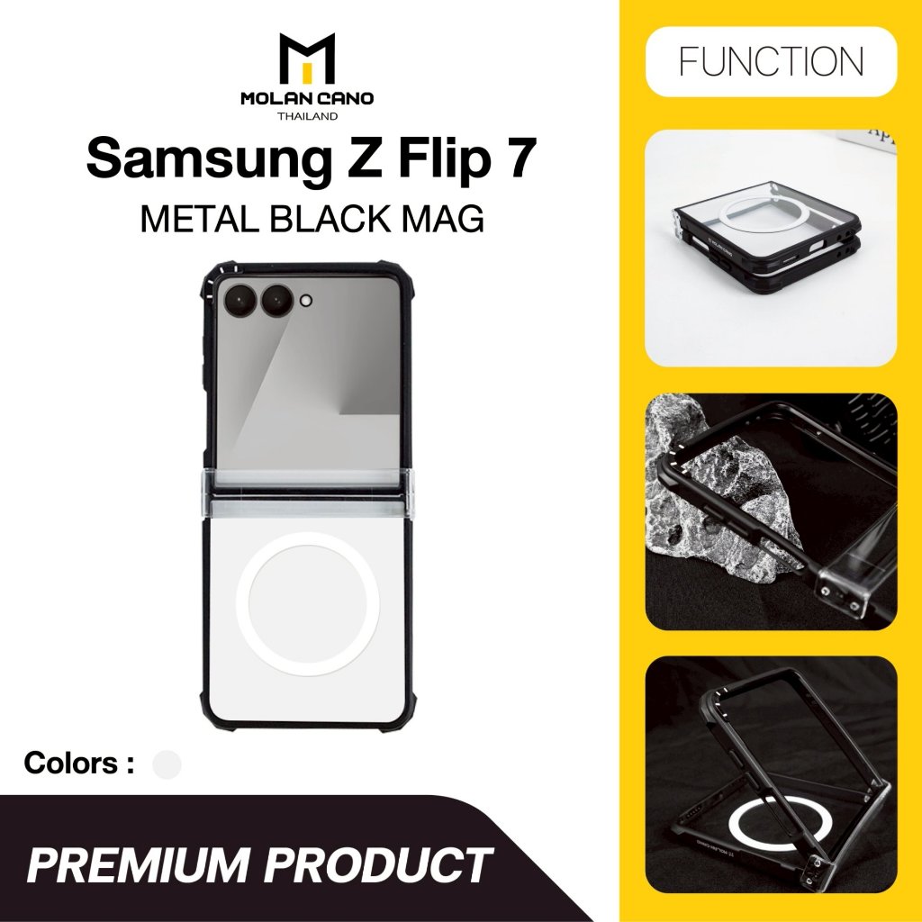 Molan cano  รุ่น Z Flip 7 เคสใสขอบสีดำ เคสกันกระแทก รองรับชาร์จไร้สาย เคส Mag Metal Black Case