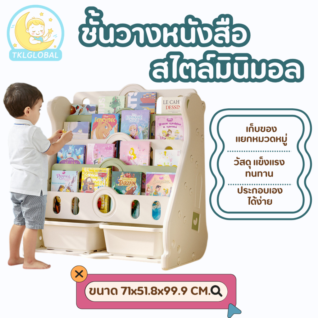 ชั้นวางหนังสือเด็ก ขนาดใหญ่ ติดตั้งง่าย ชั้นวางหนังสือเด็กของเล่นเด็ก ชั้นวางอเนกประสงค์ ใส่ของเล่น
