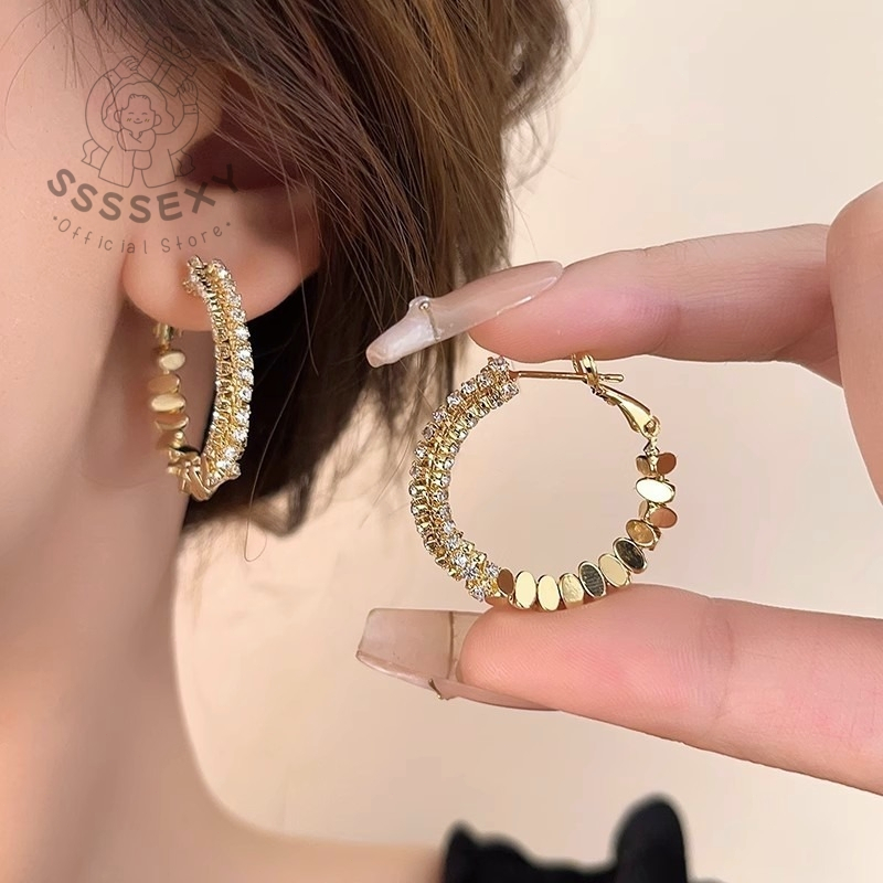 SSSEXY ต่างหูเงิน925 ลายสกรัช สไตล์โบฮีเมียน-มินิมอล เรียบหรู ใส่ได้ทุกวัน B001