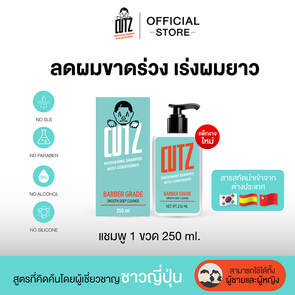 [แชมพูคัทซ์ 1 ขวด ]แชมพูยาสระผม เพิ่มผมหนาผมดก เร่งผม ลดผมร่วง รังแค ปลูกผม บำรุงดูแลผม Neversaycutz