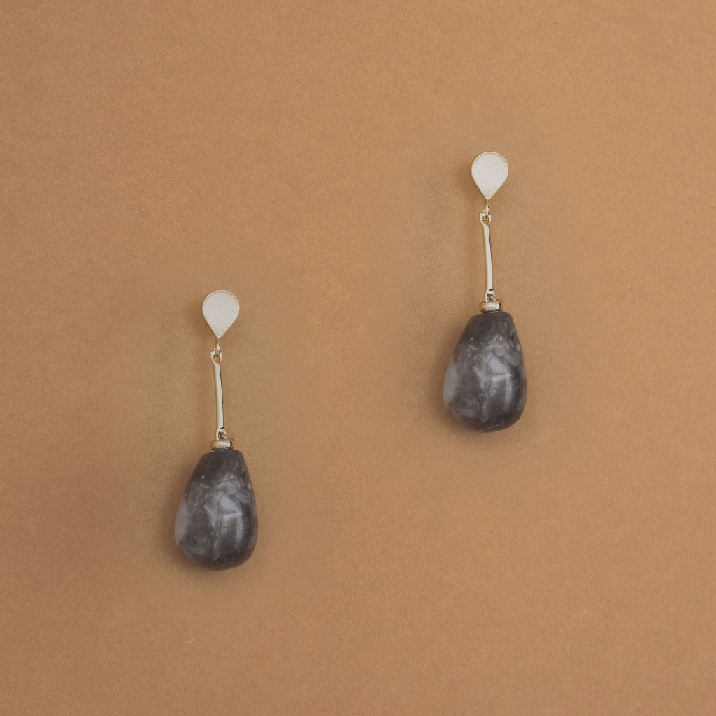 SMOKY QUARTZ STONE-CLASSIC TEARDROP EARRING ต่างหูหินสโมกี้ควอตซ์