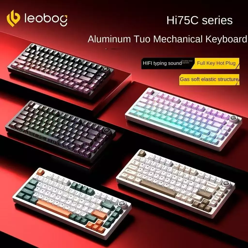 LEOBOG Hi75C คีย์บอร์ดอลูมิเนียม RGB ไฟสีเปลี่ยนได้ ระบบลูกบิด รองรับการสลับร้อน 3/5 ขา สำหรับเกมเมอร์และออฟฟิศ