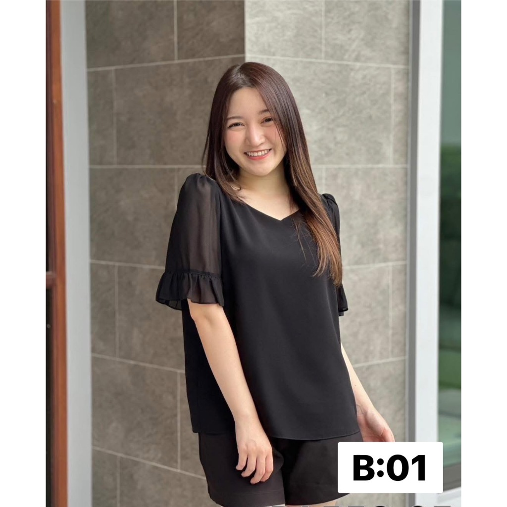 เสื้อชีฟอง สีดำ (รวมแบบ) ไซส์38-44