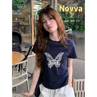NOVVA 100% Cotton T-shirt เสื้อยืดผู้หญิ เสื้อ baby tee เสื้…