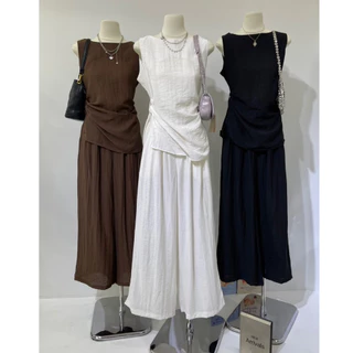B553 ชุดเข้า Set เสื้อ+กางเกง ดีไซน์จีบข้าง เรียบง่ายแต่มีดีเทล เนื้อผ้านุ่ม เบา สวมใส