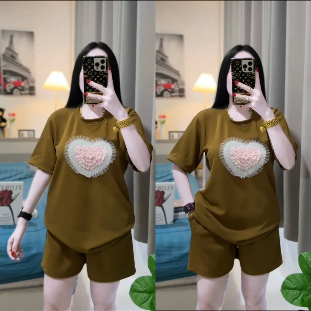 ชุดเซ็ทหัวใจ+กางเกงขาสั้น สาวอวบใส่ได้ (เสื้อไม่ใช่งานสกรีน)