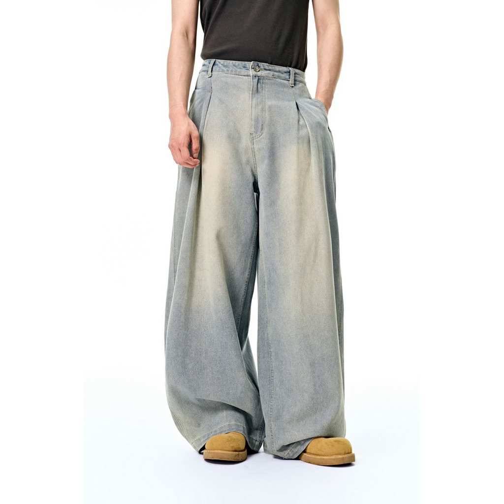 [ส่งด่วน ] Somethingstreet : Basic loose jeans กางเกงยีนส์ทรงบอลลูน กระบอกใหญ่