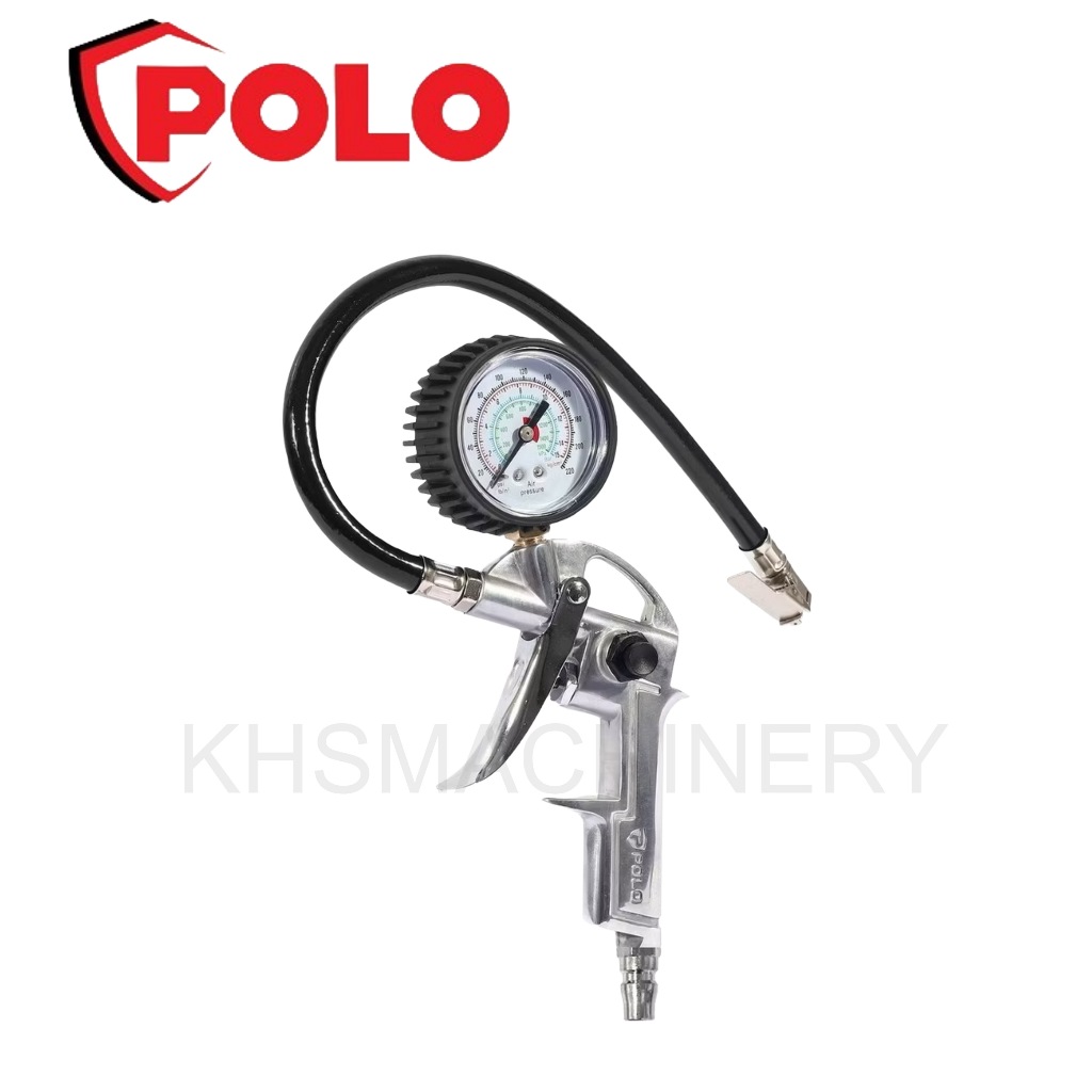 POLO หัวเติมลมอลูมิเนียมพร้อมเกจ์วัดลม ยาว 38 ซม รุ่น TG-3 แรงดันสูงสุด 10 Bar (145 PSI) แข็งแรง ทนทาน (โปโล)
