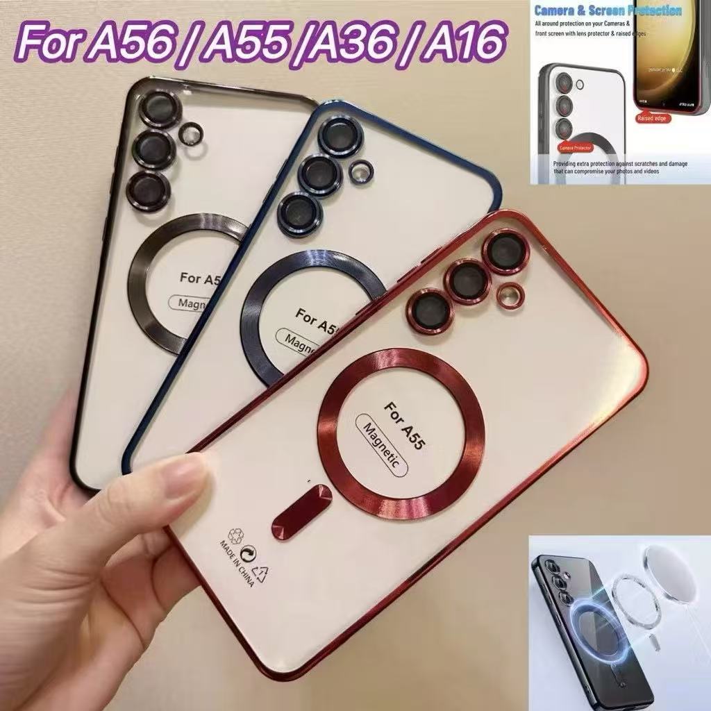 Case A06 A56 A36 A16 A55 A26 A54 A35 A15 A25เคส แม่เหล็ก ชาร์จได้ For SAMSUN S25Ultra S23 S22  S24fe Ultra fe/Plus ขอบสี