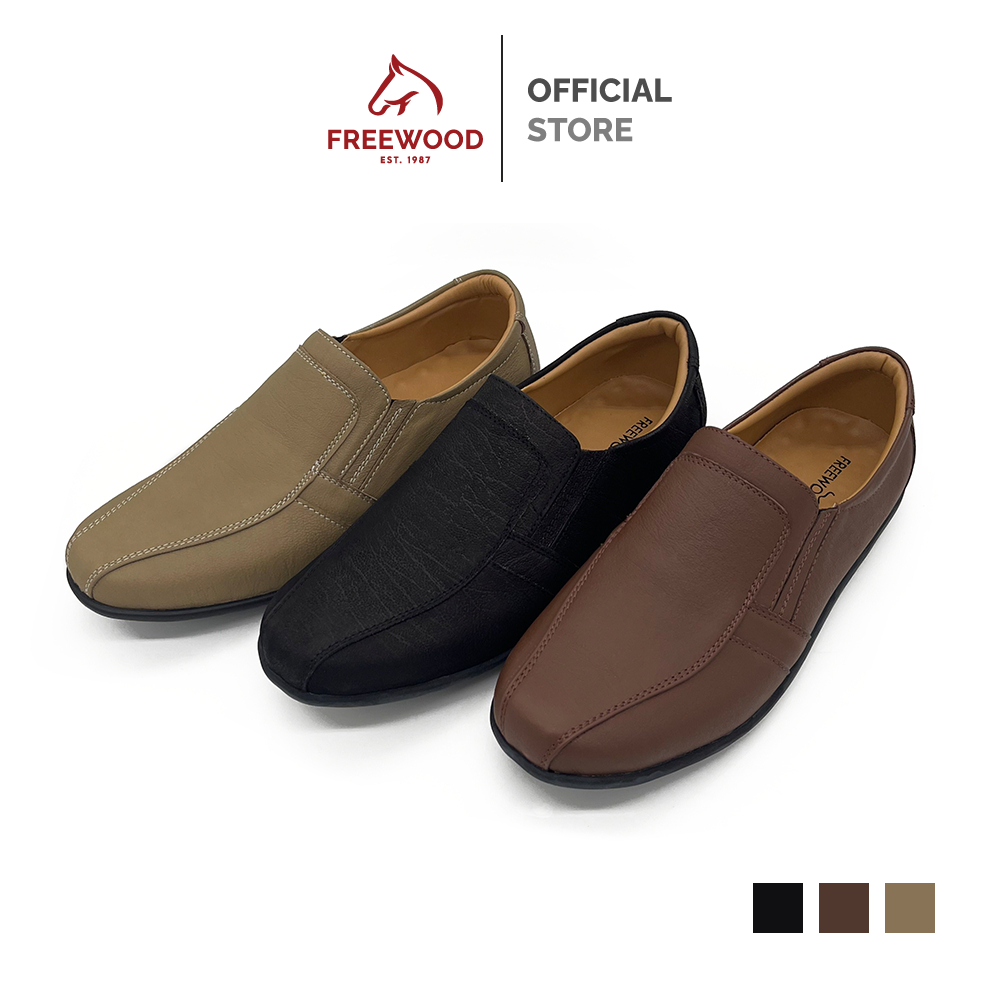 FREEWOOD CASUAL SHOES รองเท้าลำลองผู้ชาย หนังแท้ รุ่น 79-631 สีดำ / สีน้ำตาล / สีเผือก ( BLACK / BROWN / TARO )
