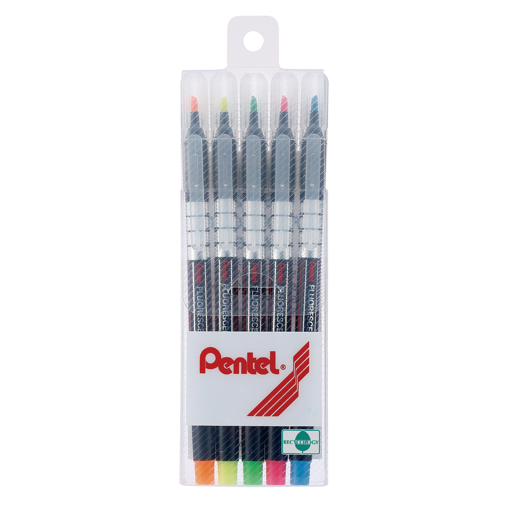 Pentel S512 ปากกาไฮไลท์ แบบหัวตัด แบบ บรรจุ 3 ด้าม และ บรรจุ 5 ด้าม ขนาดเส้น 1.0 มม - 3.5 มม