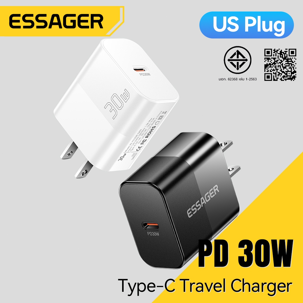 Essager อะแดปเตอร์ชาร์จเร็ว Type C 30W สำหรับโทรศัพท์แบบพกพา PD2.0、QC3.0