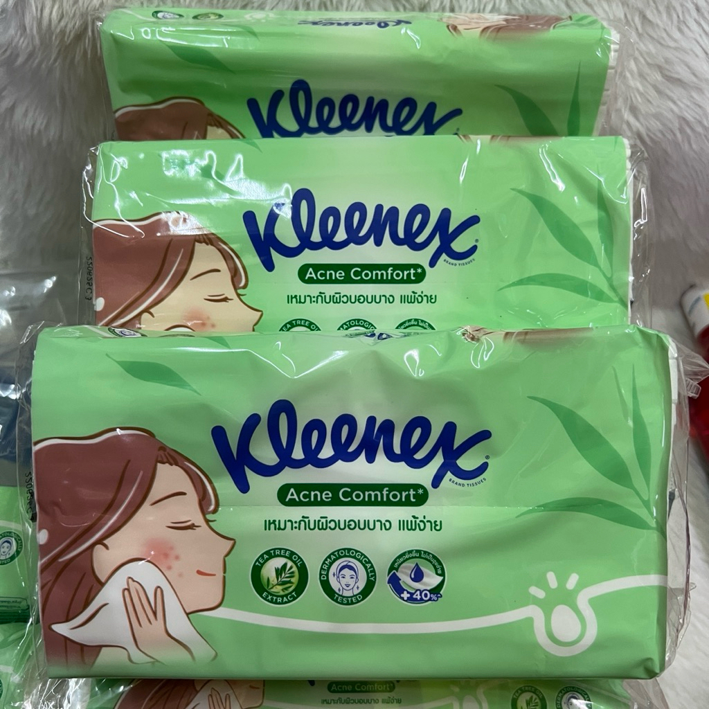 1 ห่อ กระดาษเช็ดหน้า สิว ผิวบอบบาง ใช้ดีมาก acne comfort kleenex kimberly clark คลีเน็กซ์ 80แผ่น แบบ2ชั้น