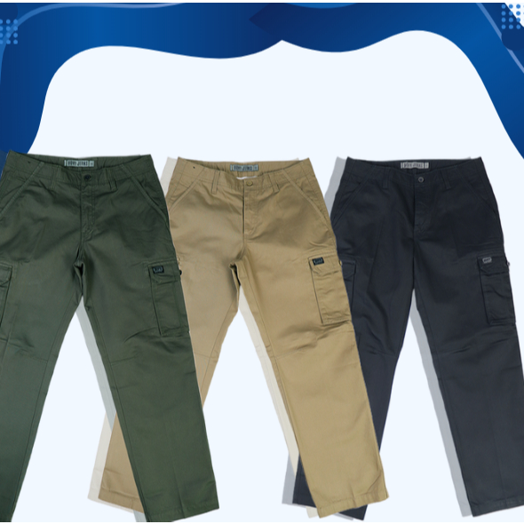 [BOVY JEANS] Cargo TEXTURECottonrayer Basic| กางเกงคาร์โก้ขายาว ทรงปกติ ผ้าเงาเคลือบเทคนิคพิเศษ รุ่น