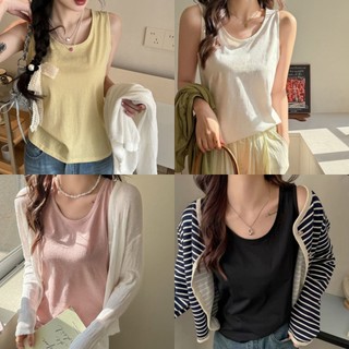เสื้อกั๊ก เสื้อเเขนกุดผ้าฝ้าย คอยู มินิมอล สีนุ่มผ้านุ่ม#2391