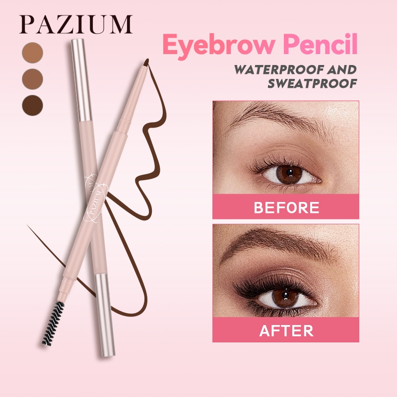 PAZIUM ดินสอเขียนคิ้ว ดินสอเขียนคิ้วแบบหมุน 2 in 1 กันน้ำ พร้อมแปรงปัดคิ้ว เขียนง่าย เส้นคม ติดทนนาน