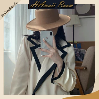 Hawaiiroom หมวกปีกกว้างทรงเกาหลี หมวก Fedora หมวกผู้หญิง แฟชั่นมินิมอล ใส่ได้ทุกโอกาส ขนาด 56-58cm
