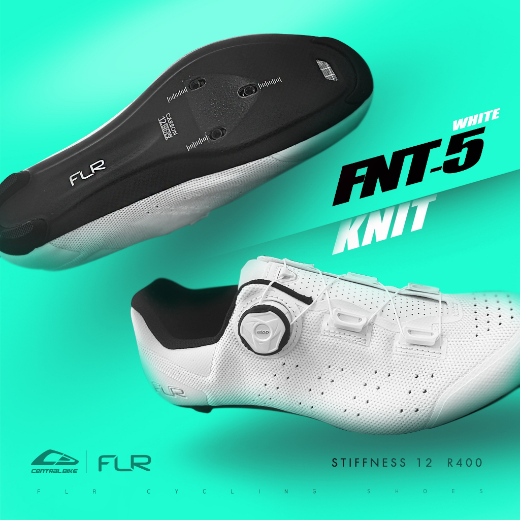 New2026!! FLR รองเท้าจักรยานเสือหมอบจากผ้าถัก FNT-5 KNIT WHITE พื้น Carbon Composite | Stiffness=12