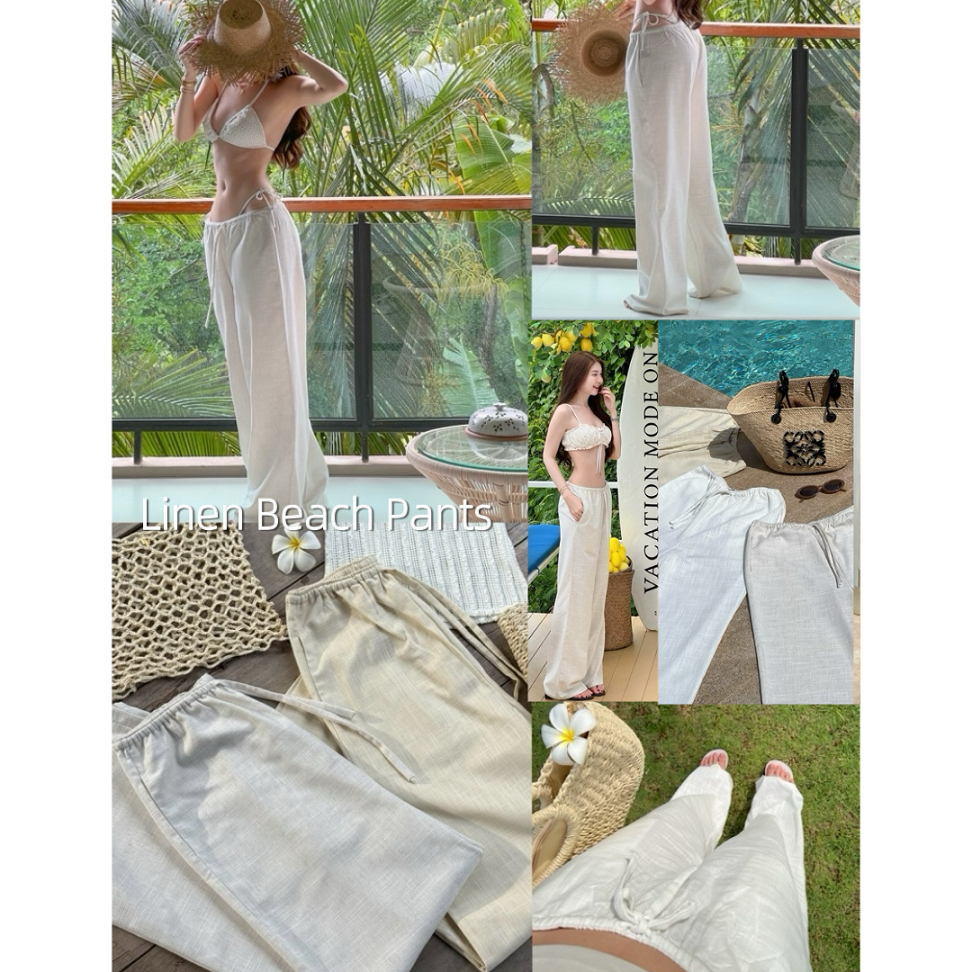 Linen beach pants 890.- กางเกงผ้าลินิน ทรงกระบอก ผ้านุ่ม พริ้วใส่สบาย มีกระเป๋าใช้งานได้จริง