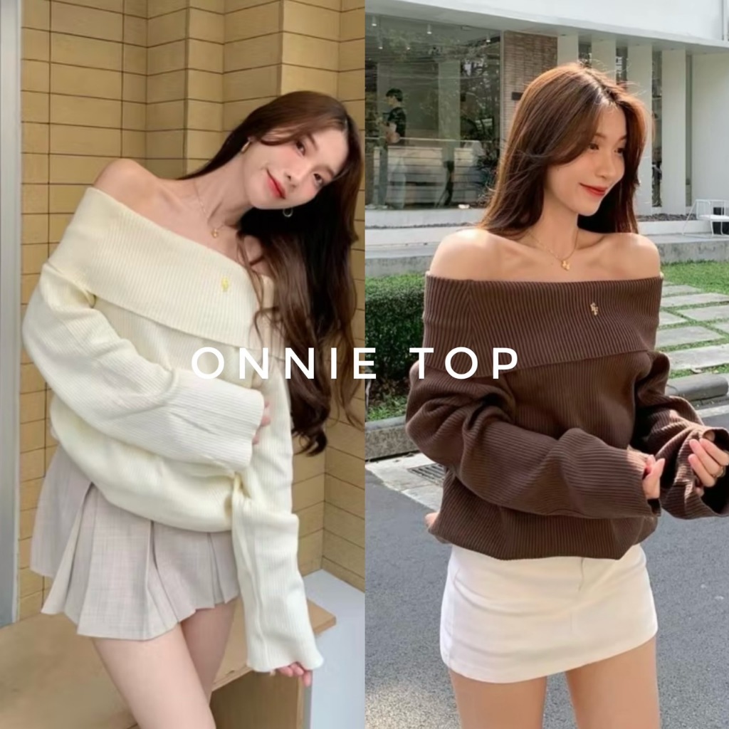 ONNIE TOP 890.- เสื้อปาดไหล่ทรงเกาหลี ผ้าไหมพรมนุ่มใส่สบาย