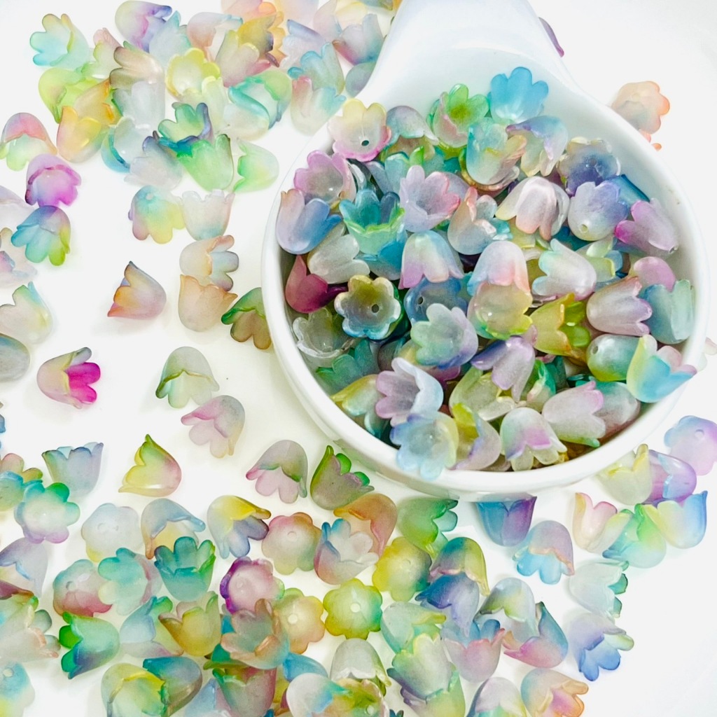 ลูกปัด ดอกบัวดิน สีขุ่น ด้าน ทูโทน หลากสี อุปกรณ์งานฝีมือ ของตกอต่งชิ้นงาน DIY