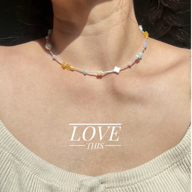 LT-สร้อยคอ handmade ลูกปัดโทนสีพาสเทล มุกน้ำจืด เปลือกหอย หินตาแมว เติมความน่ารักในทุกวัน