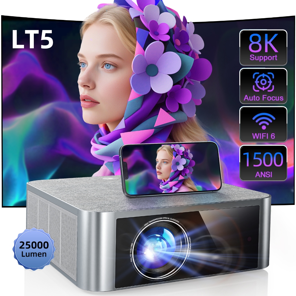 FINTEX LT5 Ultra 8K HD AutoFocus Projector 1500ANSIการอัพเกรดที่ครอบคลุม โปรเจคเตอร์ปรับโฟกัสอัตโนมั