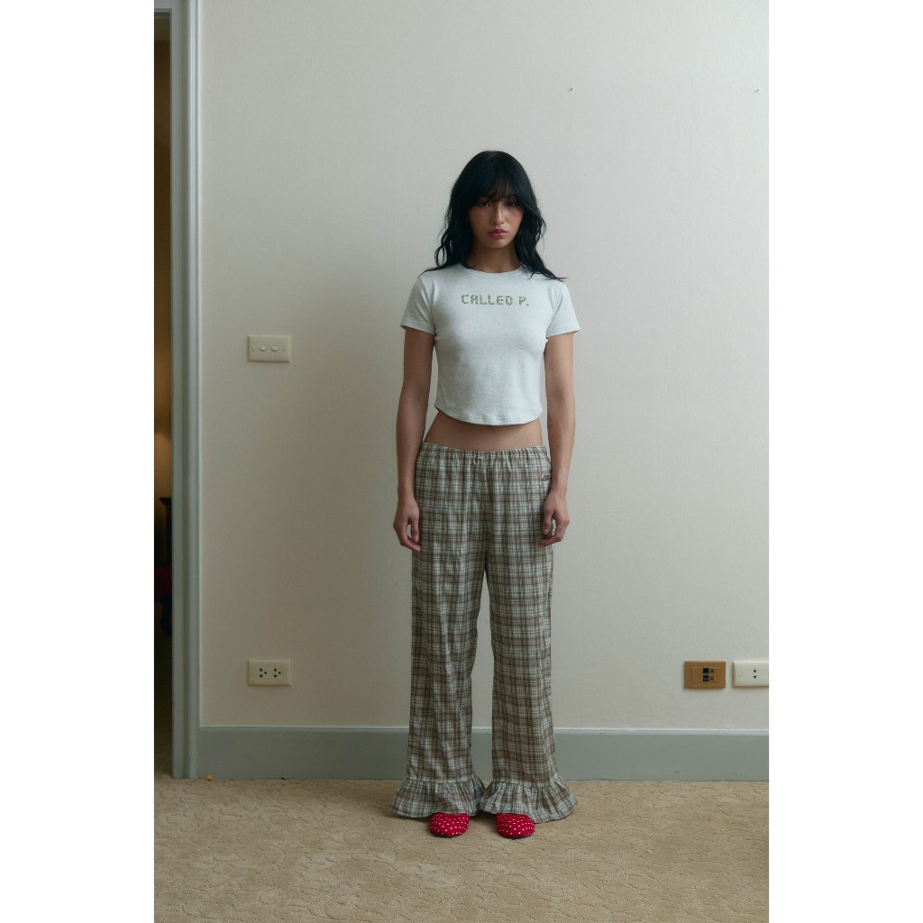 Jellyfish Pants กางเกงขายาวพิมพ์ลายจุด ลายสก็อต มีดีเทลระบายชายขา