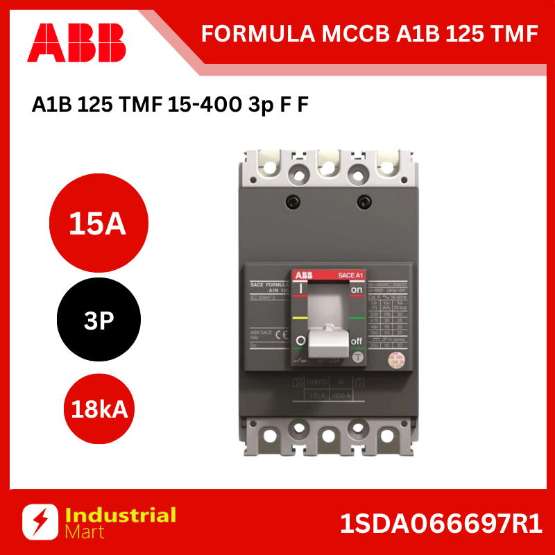 ABB FORMULA MCCB A1B 125 TMF 15A  3P 18kA :1SDA066697R1