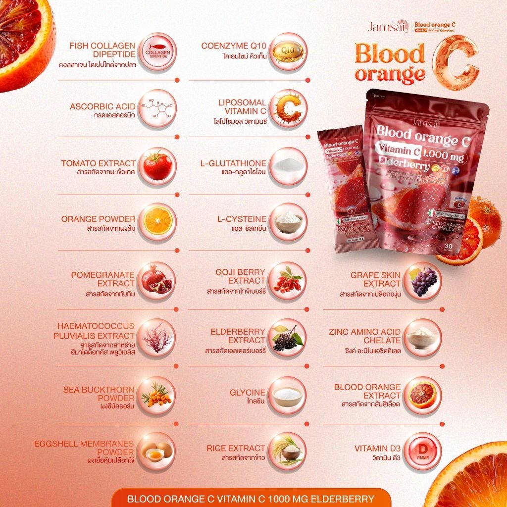 BLOOD ORANGE C 🍊 บลัดออเรนจ์ ซี แจ่มใส ส้มสีเลือด Blood orange C Vitamin C 1,000 mg - รูปที่ 2