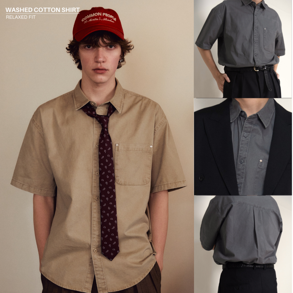 Common Until - Washed Cotton Relaxed Shirt - เสื้อเชิ้ตแขนสั้น เชิ๊ตโอเวอร์ไซส์