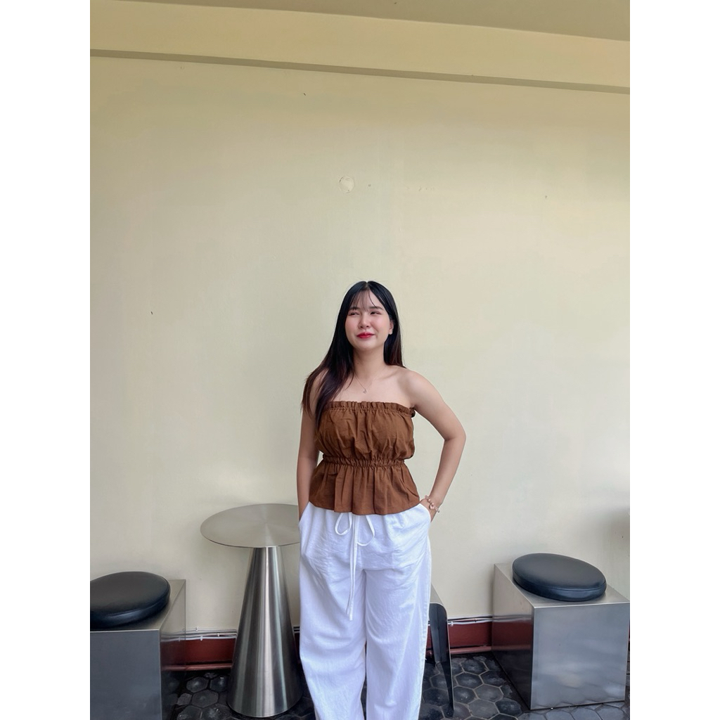 Mary✨ เสื้อเกาะอกระบายผ้าฝ้าย เสื้อผู้หญิงแฟชั่น