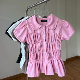 Bua top - เสื้อแขนตุ๊กตาคอบัว แขนพอง กระดุมหน้า ผ้าฝ้ายหนาทรงสวย (คอบัว)