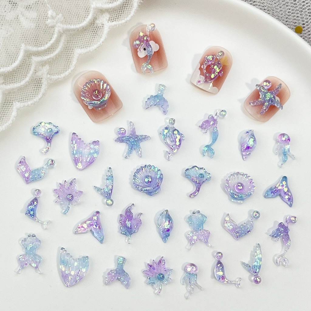 อะไหล่ติดเล็บ อะไหล่สวยๆ ลายสัตว์ทะเล คละแบบ 50 ชิ้น/ห่อ สินค้าพร้อมส่ง