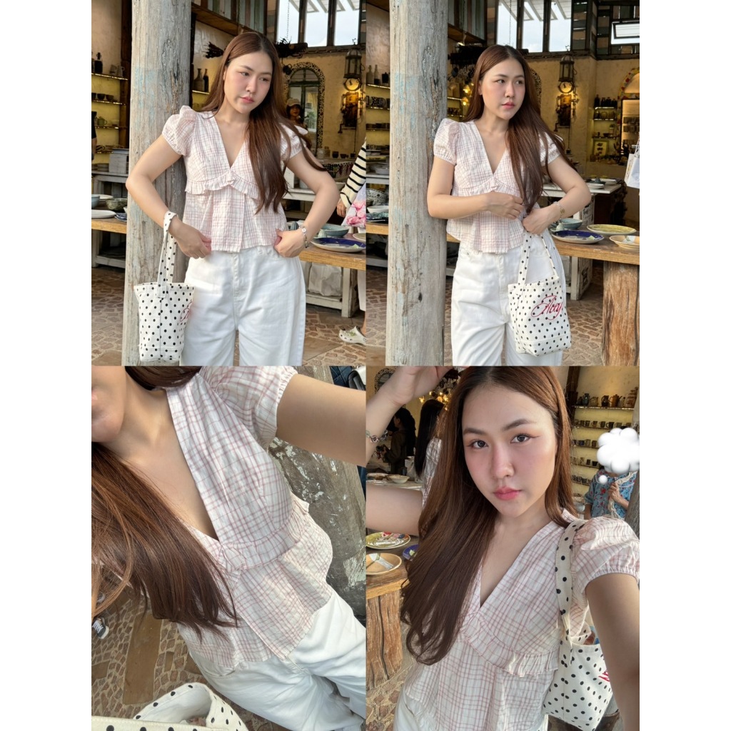 AceyAceyคอวีระบายแขนพองจีบชาย