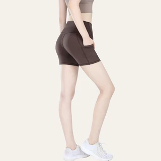 GYMHUB กางเกงโยคะเอวสูงมีกระเป๋า ยืดหยุ่นกระชับ กางเกงขาสั้นออกกำลังกายกีฬาบางและระบายอากาศได้ดี
