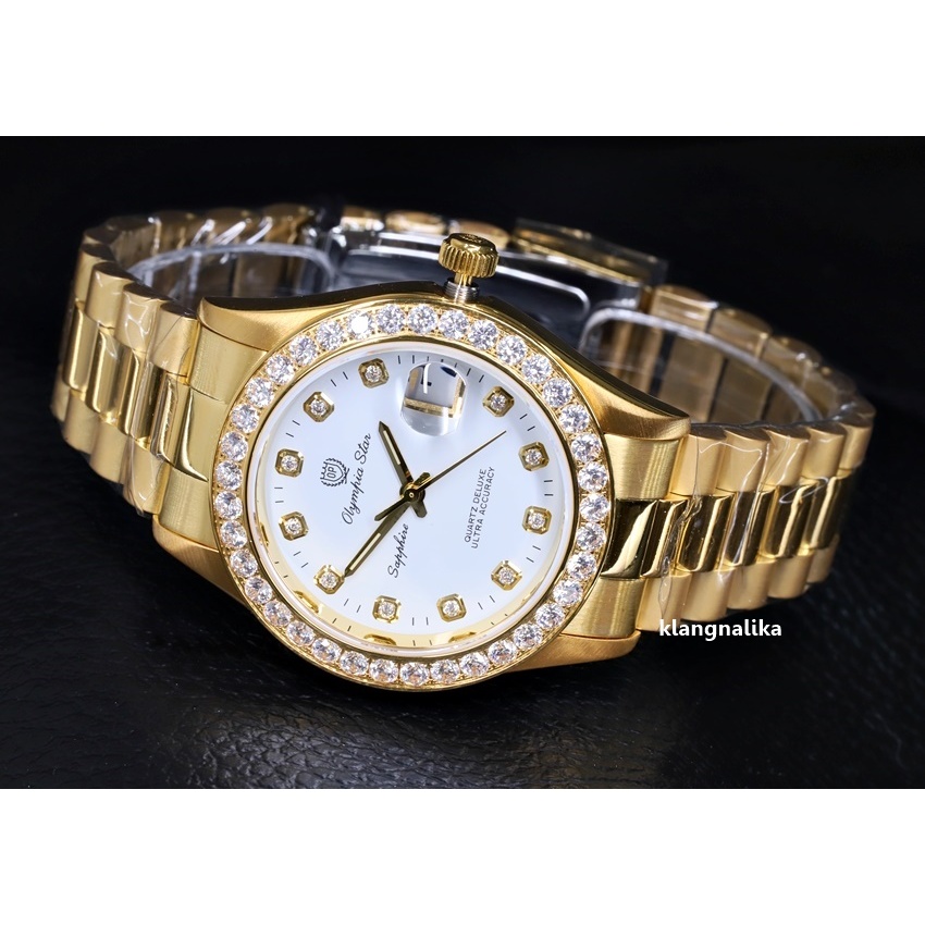 นาฬิกาผู้ชาย OP Olympia star sapphire Quartz รุ่น 893271 DK (ทองหน้าปัดสีขาว)